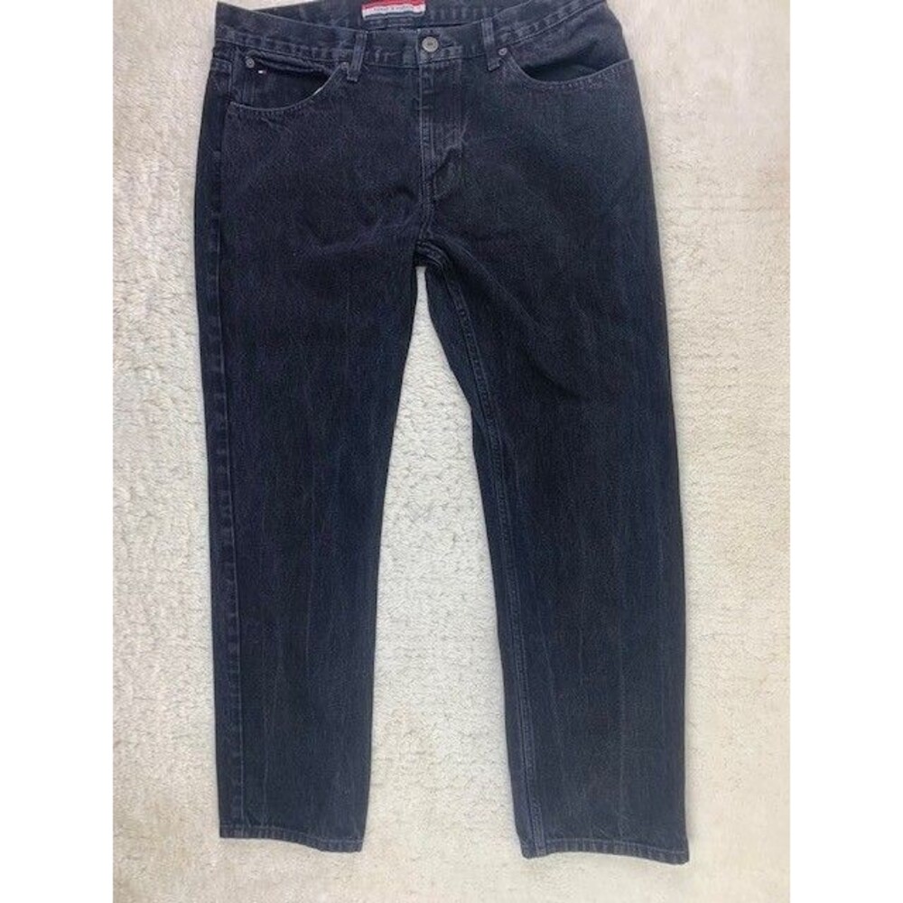 Tommy Hilfiger Size 36x32 Mens Jeans Black Wash Cotton Straight Leg